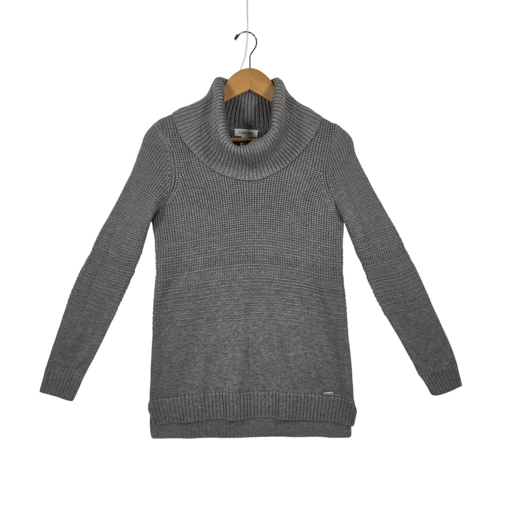 Calvin Klein Womens Gray Cowl Neck Mixed Knit Sweater C7HS5011 Size Small